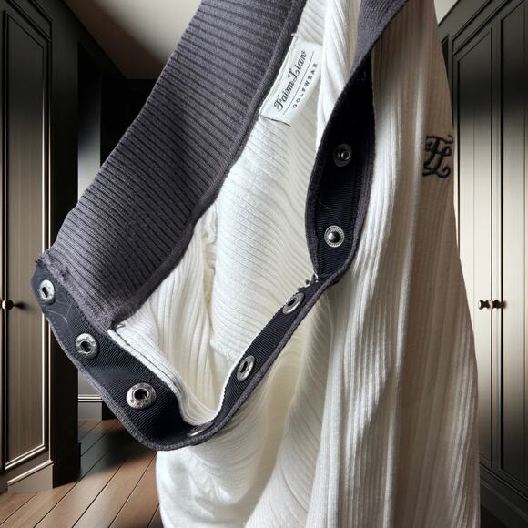 ⛳ Elegant Women’s Knitted Golf Top – Contrast Collar Long Sleeve in White & Gray - Picture 5 of 5